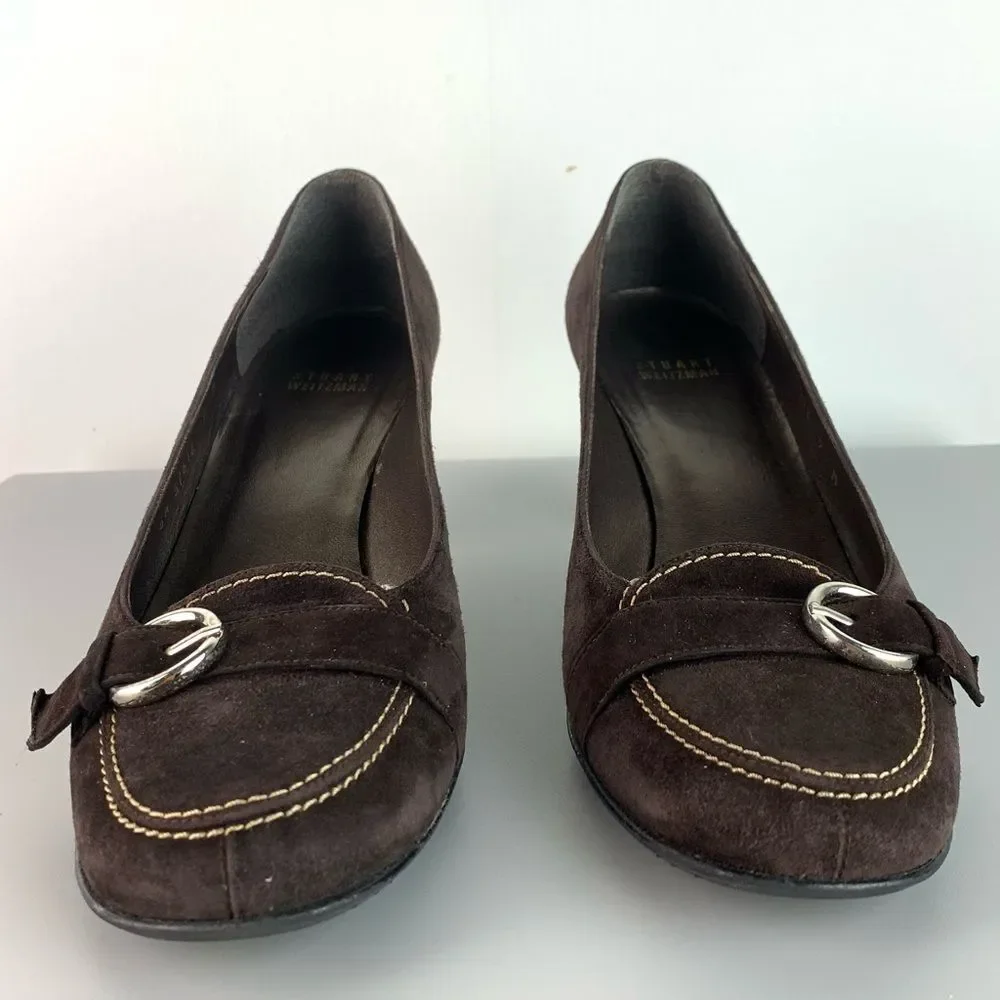 Stuart Weitzman Women's Shoes Pumps Size 9 Suede Brown Buckle Designer Luxury - Picture 2 of 13